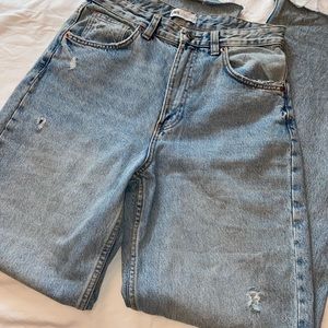 Zara Ripped Wide Leg Jeans